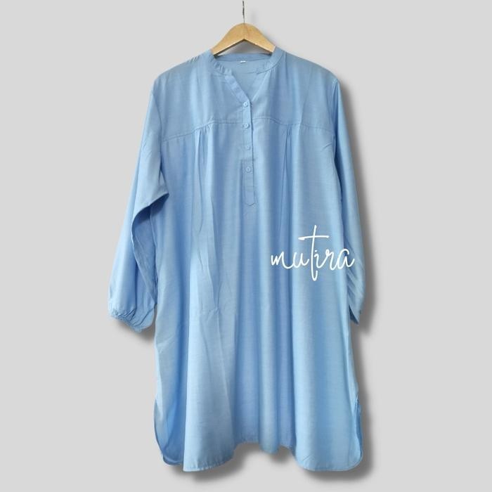Tunik viscose polos atasan wanita jumbo kancing biru - navy - elektrik - jeans - kancing hidup lenga