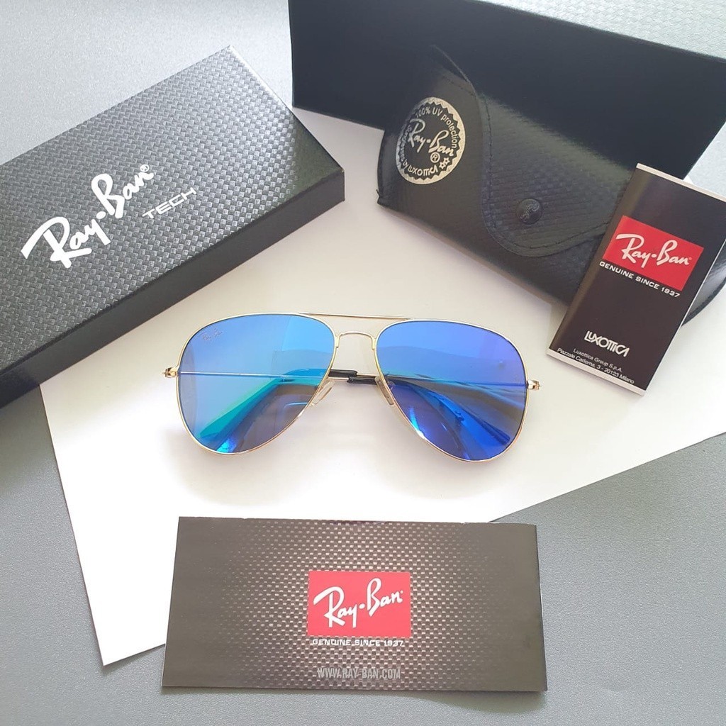 KACAMATA RAY BAN AVIATOR PRIA WANITA LENSA ASLI KACA POLARIZED  FULLSET ORIGINAL