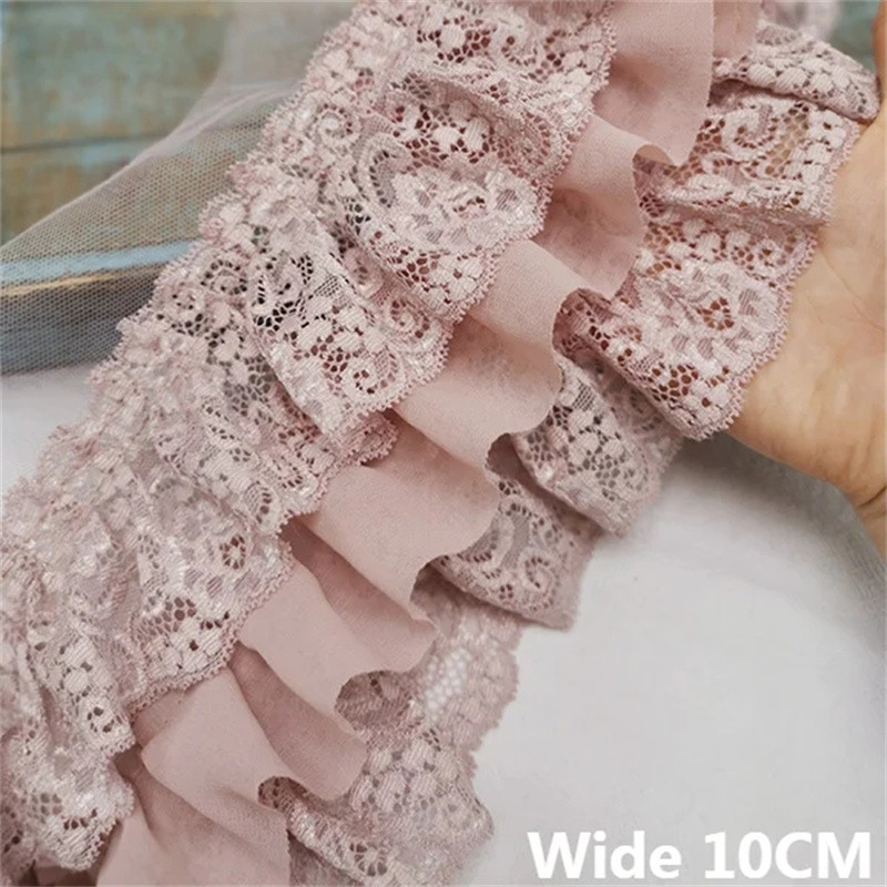 

10CM Wide Three Layers Pleated Chiffon Fabric Embroidery Fringe Ribbon Lace Collar Ruffle Trim DIY Apparel Curtains Sewing Decor