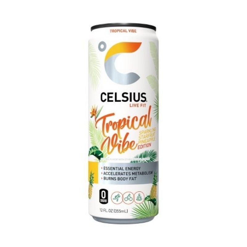 

Celsius Tropical Vibe Energy Drink 325ml. Minuman Energi Bebas Gula