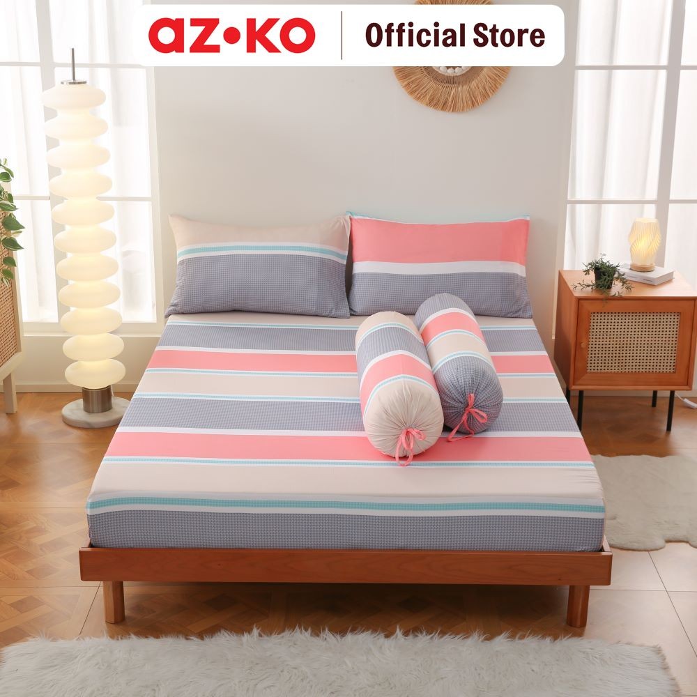AZKO Sleeplite Set Seprai Microfiber Stripe Una Sprei Seprai Aesthetic Seprei Sheet Set Bed Sheet Ak