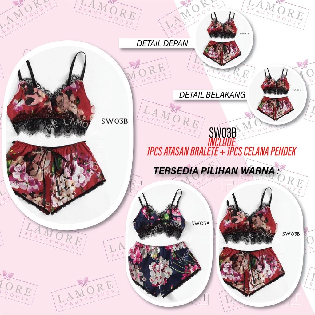 Set Bikini Premium Baju Tidur Wanita Bikini Lingerie Merah Motif SW03B