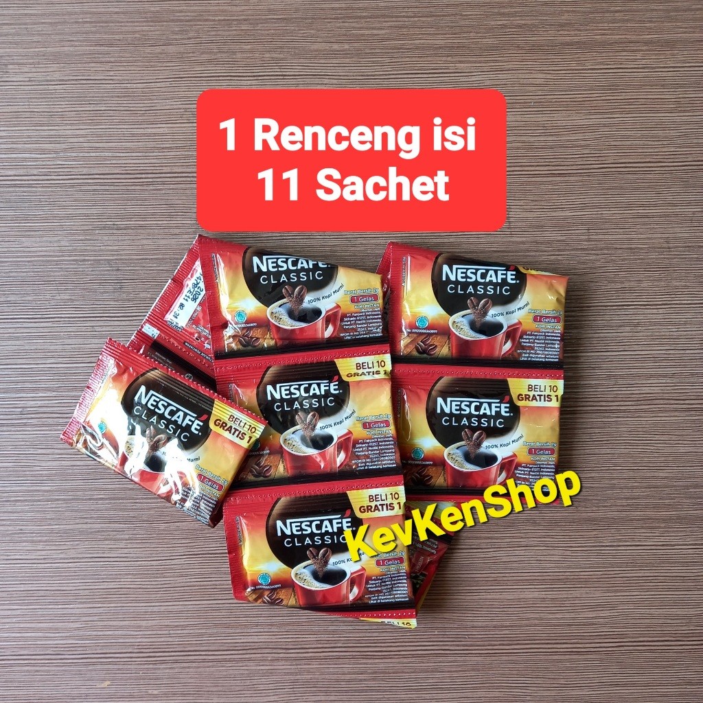 

Kopi NESCAFE Classic Hitam Black Coffee Harga per Renceng isi 10 Free 1 Total 11 Sachet