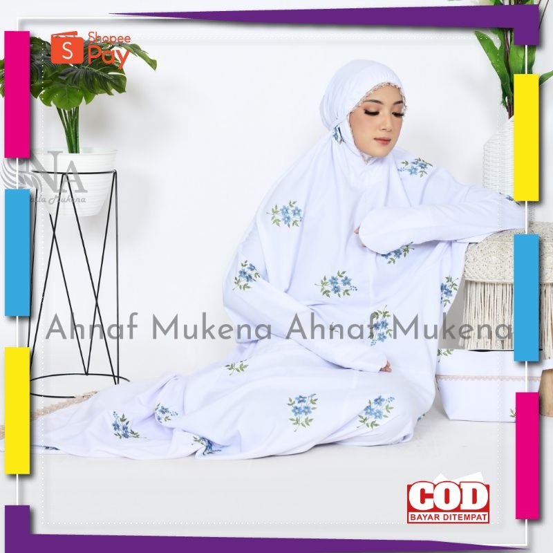 [PREMIUM ORIGINAL] ahnaf-Mukena Terusan Dewasa Putih Bordir Warna Mukena Lajuran Putih