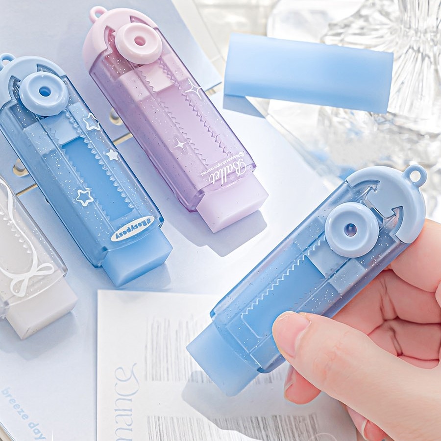 

Sliding Eraser Refill Set Sparkling & Transparent Refillable Less Dust Cleaning Correcting Tools Office School F7701