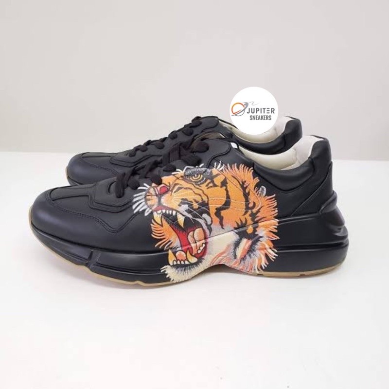 Promo GUCCI RYHTON TIGER BLACK /TIGER PRIN  SNEAKERS LEATHER UNAUTHORIZED AUTHENTIC