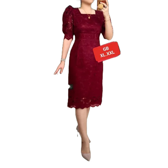 ER90 DRES SEMI BRUKAT/BAJU PESTA WANITA KEKINIAN/TUNIK RENDA TANGAN BALON MUTIARA