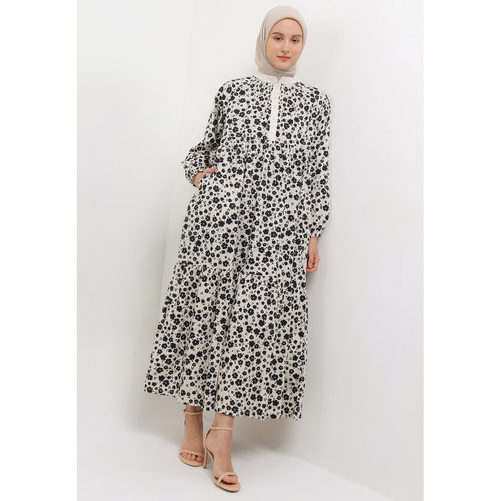 MFMW Rouva Dress Gamis Hitam Motif Bunga