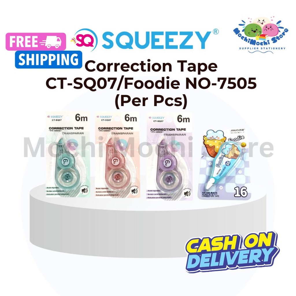 

Correction Tape 6M CT-SQ07 / FOODIE NO-7505 | Tip Ex Kertas | Tip X Correction Pen Stationery
