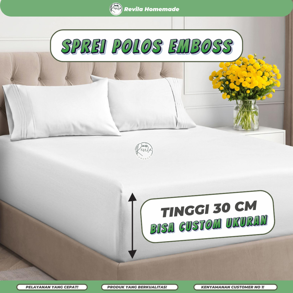 Sprei Polos Embos Katun Tinggi 30 Uk 180X200, 160X200, 120X200 - Sprei Homemade Polos Katun Murah