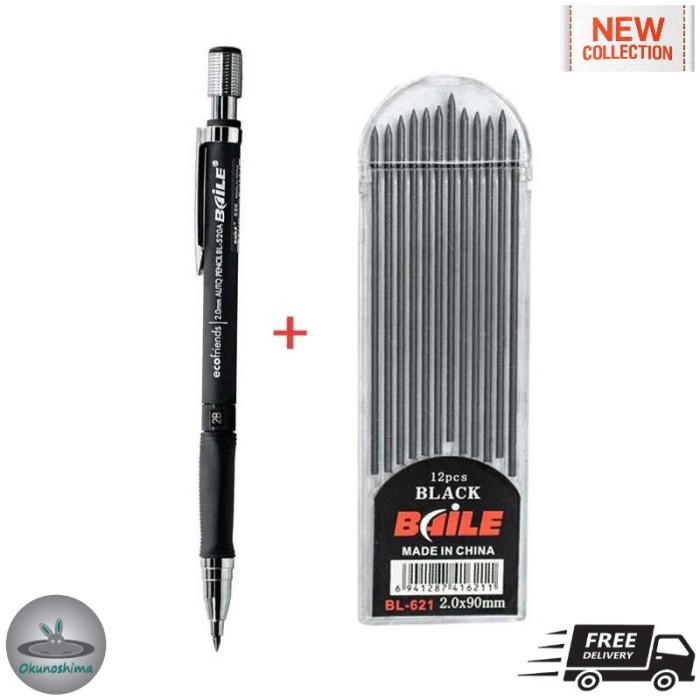 

TERBARU 2B Mechanical Pencil Pensil Mekanik 2B 2mm Isi 12 Refill - Hitam