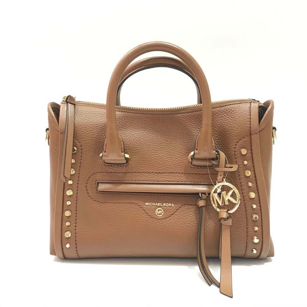 Michael Kors Carine Satchel Small Studded in Luggage Leather