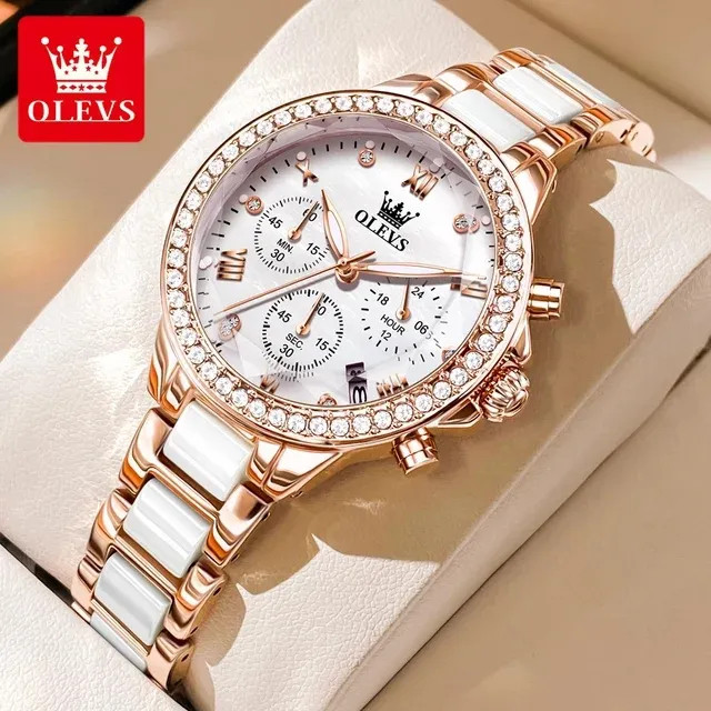[SALE BESAR] OLEVS Jam Tangan Wanita Original Anti Air Fashion Elegan Mewah Multifungsi Keramik Wome