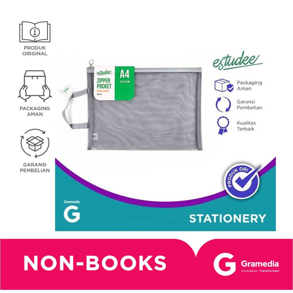 

Estudee Zipper Pocket Single Layer A4 Soft Grey Eszpa121