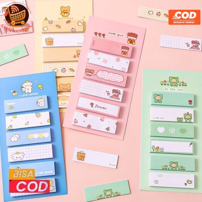 

LMP Sticky Notes Lucu 6IN1 Tempelan Kertas Catatan 120 Lembar Pembatas Buku Cute Imut Notes Kertas Tempel Karakter Bear Frog Girl Penanda Buku Memo Stick Stationery Memo Pad Convenience Cute 6 IN 1