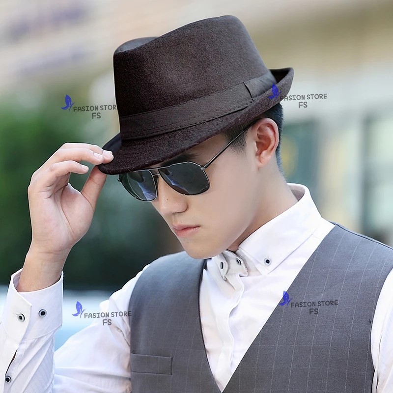 Topi pria store-topi fedora pria laken topi coboy bulat cowok model kekinian topi fedora dewasa