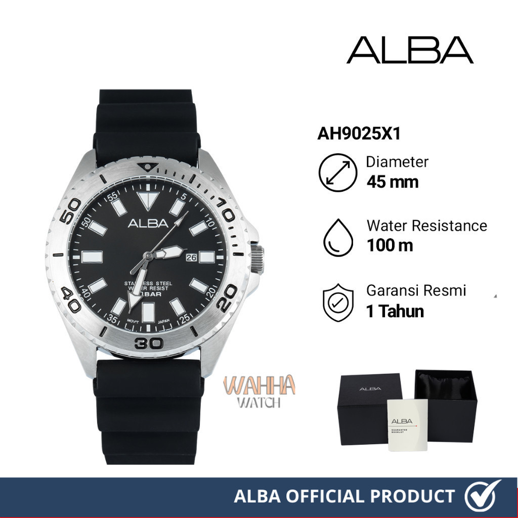 Jam Tangan Pria Alba Prestige AH9025X1 Black Dial Rubber Strap