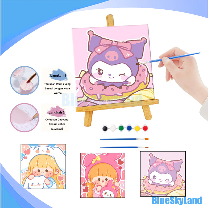 

Paint By Number 20x20 CM Kartun Aesthetic / Canvas Painting Kit dengan Frameis / DIY Painting Kit