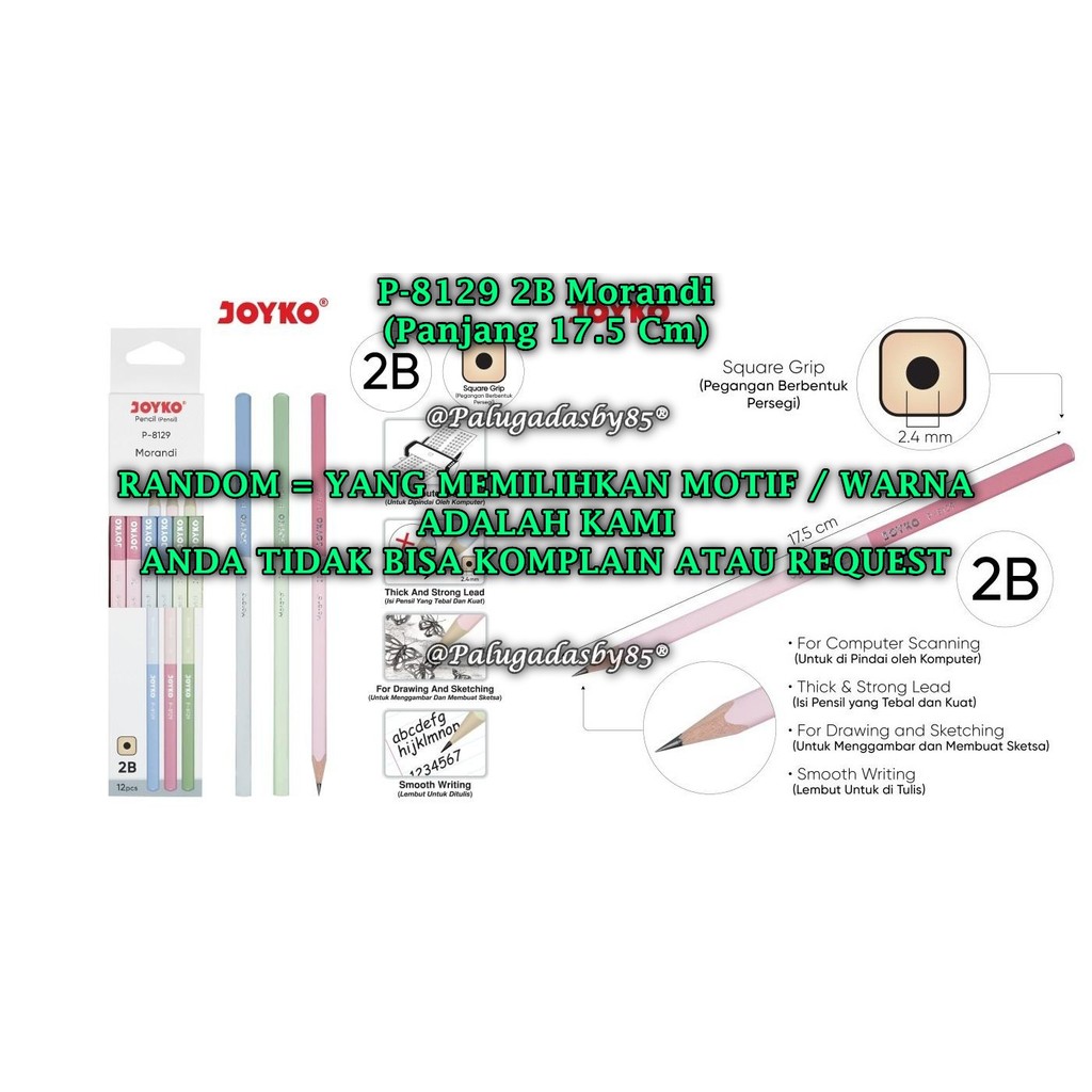 

(1 Biji) GROSIR Pensil JOYKO P-8129 2B Morandi RANDOM / Pensil Pencil Joyko P-8129 2B (1 Biji)