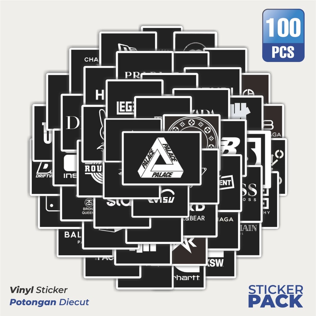 

Stiker Vinyl Stiker Random Logo Brand Black & White Versi 1 Waterproof Aesthetic- Untuk Laptop, Motor, dan Helm - Paper Stationery Pack