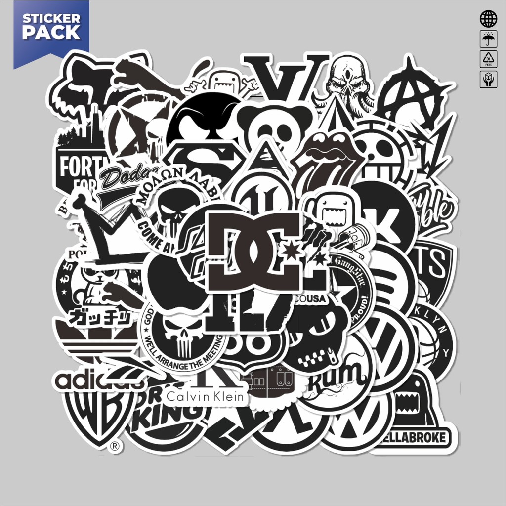

[100PCS]Stiker Pack Stiker Random Logo Brand Black & White Versi 4 Aesthetic Vinyl Anti Air Dekorasi Sticker Laptop Buku Journal Koper Helm Casing HP Gitar Helm Skateboard
