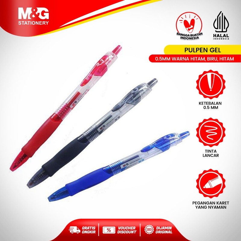 

M&G Pulpen Gel Retractable Anti Luntur Hasil Tulisan Rapi Gel Pen Tersedia 3 Warna 0.5 mm Cocok untuk Sekolah dan Kantor Bolpoint Comfort Rubber Grip Desain Elegan Original