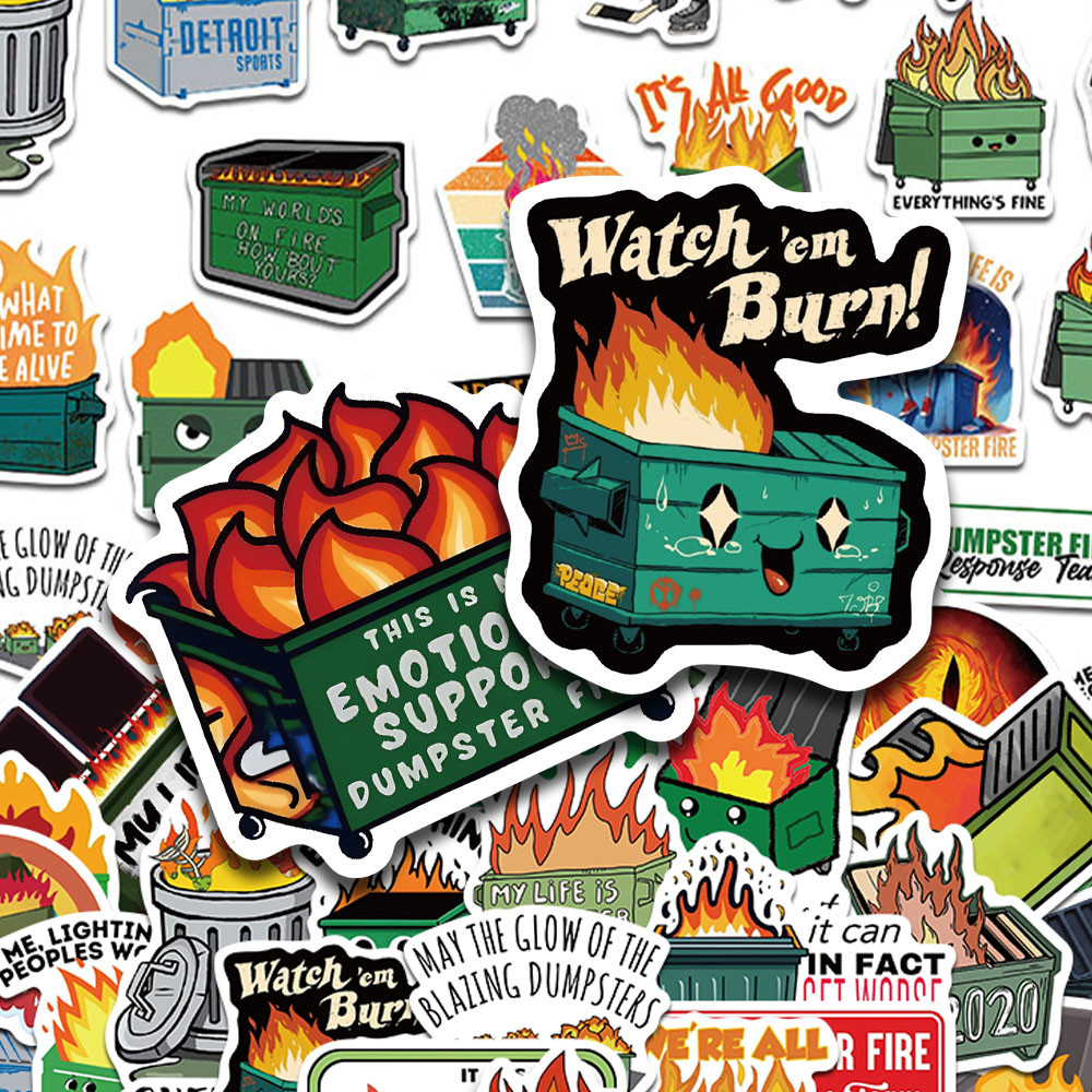 

56pcs Cartoon Dumpster Fire Stickers Decals For Phone Scrapbook Skateboard Suitcase Refrigerator DIY Graffiti Aesthetic Stickers