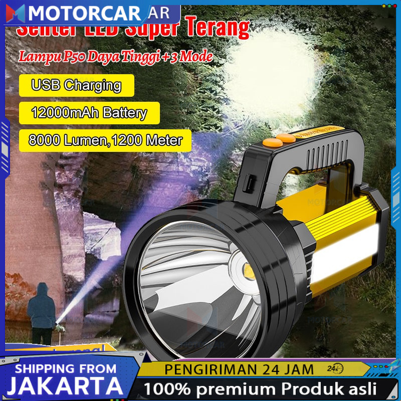 Senter LED Jumbo Super Terang/Senter LED 3 Mode Cahaya Super Terang Waterproof Anti Air USB Recharge