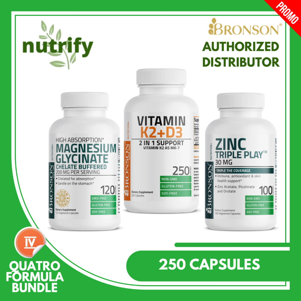 Bronson Quatro Formula Bundle Vitamin K2 D3 250 Kapsul, Magnesium & Zinc