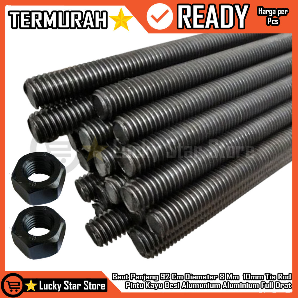 Baut Panjang 92 Cm Diameter 8 Mm 10mm Tie Rod Terot Tierod Pintu Kayu Besi Alumunium Aluminium Full 