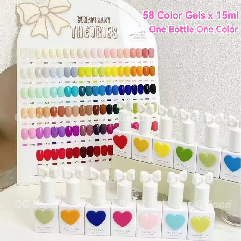 Sansu 58 Color UV Gel Nail Polish Set 15ml - Macaron Sweetheart Series with Conspiracy Theory Botol 