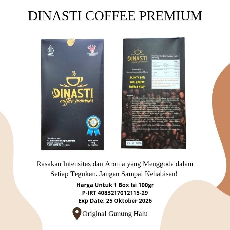 

DINASTI COFFEE PREMIUM 1 BOX ISI 100ML KOPI ARABIKA ORIGINAL GUNUNG HALU