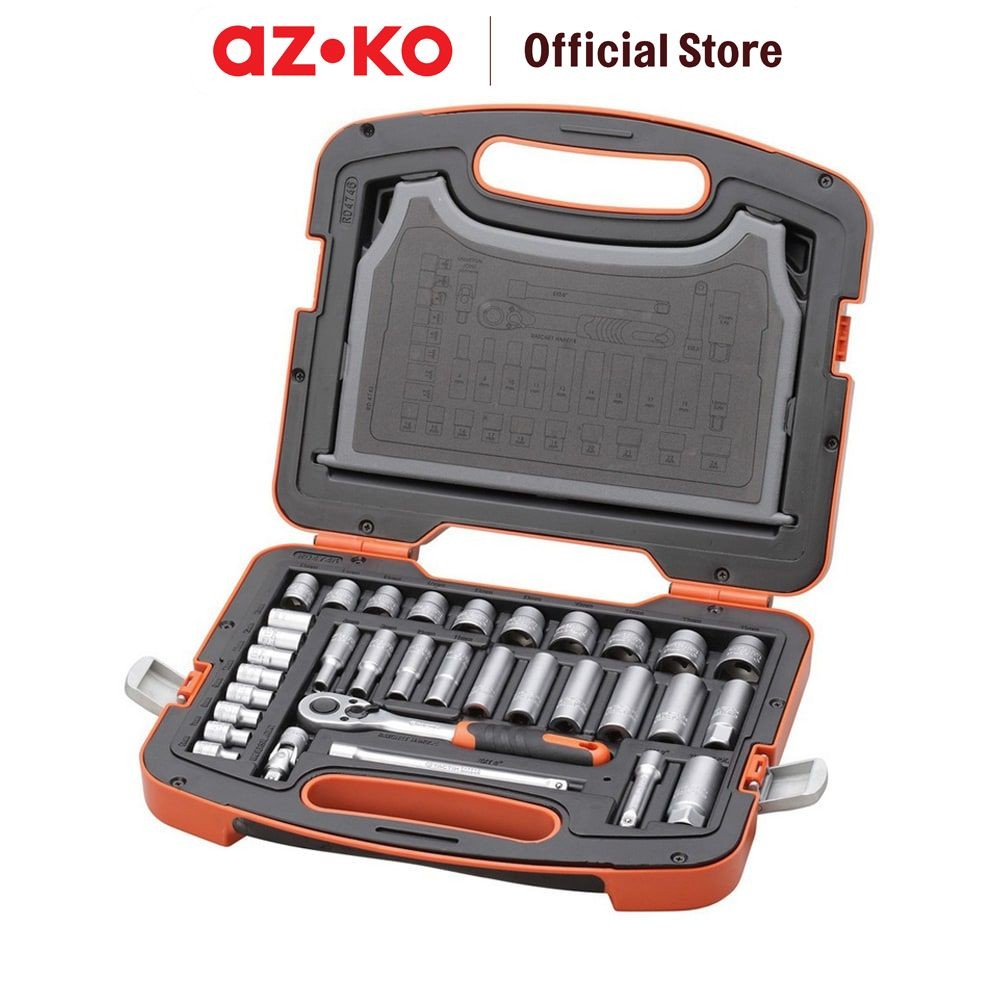 AZKO Tactix Set Kunci Sok Sq3/8 inci 6-24 Mm 33 Pcs Stubby Tool Set Kunci Soket Shock Alat Perkakas 