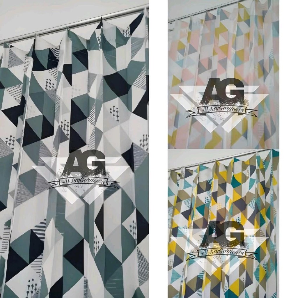 gorden pintu Dan Jendela Model Plisket Bahan Satin Tebal |Gorden Cantolan Kawat S Motip Piramid Abu 