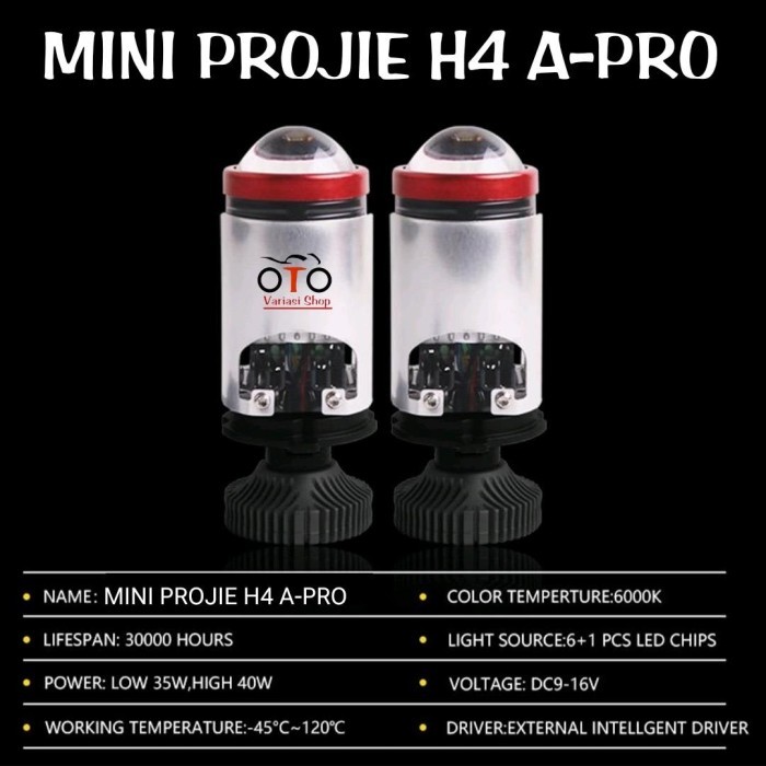 MINI PROJIE H4 APRO CUT OFF FLAT MINI BILED H4 A-PRO PNP - LASER PUTIH