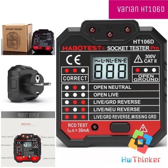 PA99 HABOTEST Socket Tester HT106D HT107D Alat Uji KeListrikan Grounding - HT107D