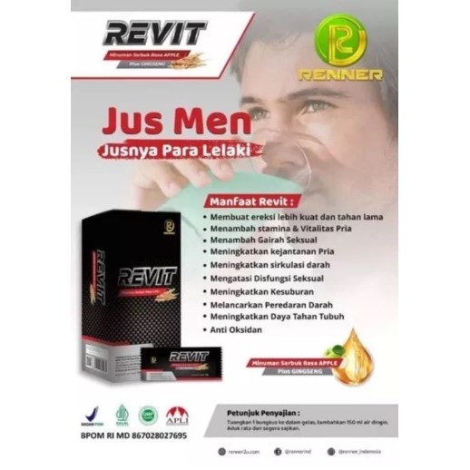 

Revit Renner Minuman Serbuk Rasa Apel Plus Ginseng 1 Bx isi 4 Sashet Original Ori Agen Pekanbaru