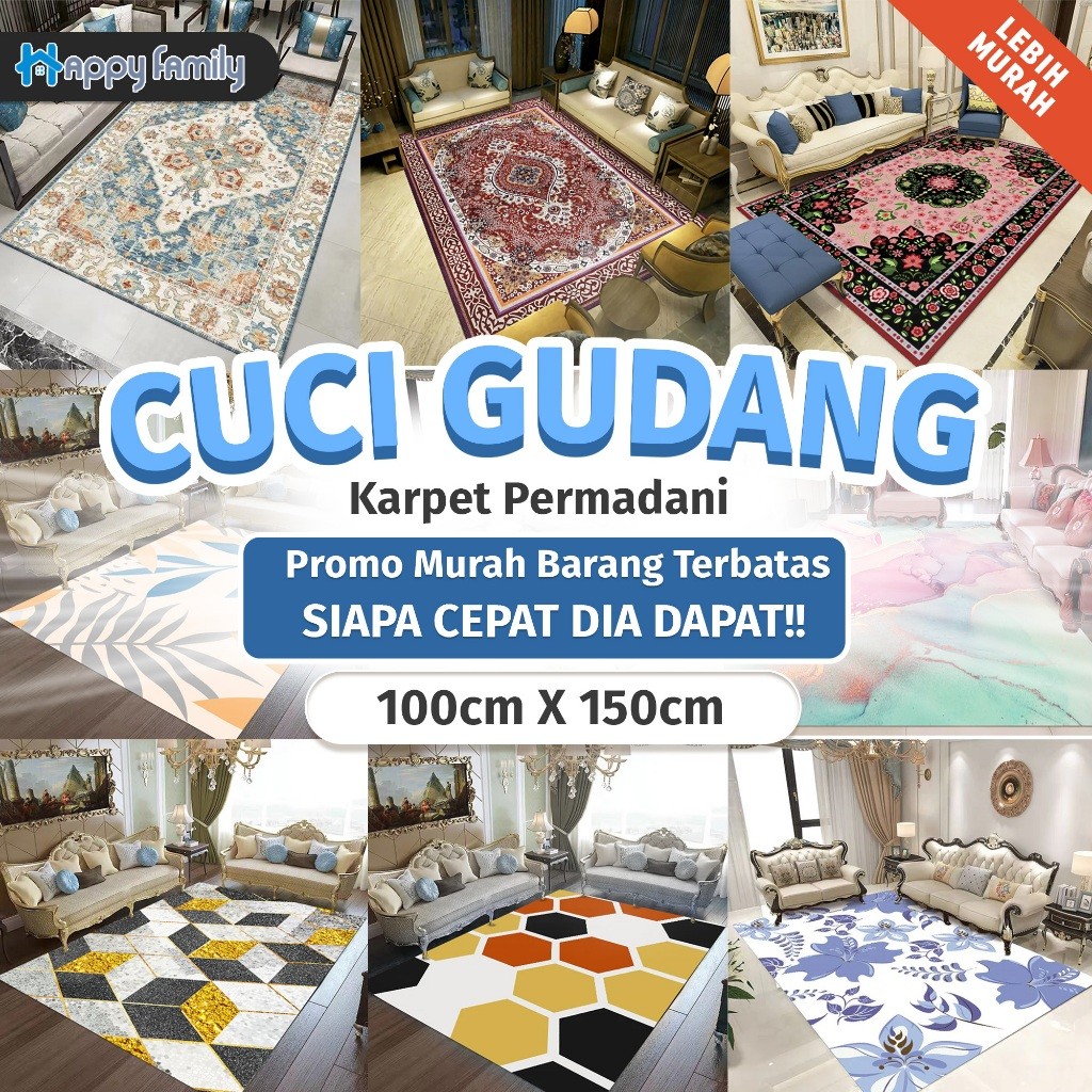 VF67YH (HF) PROMO BELI LOKAL Karpet Lantai Eropa Permadani 90x140cm/100x150cm Anti Slip Elegan Karpe
