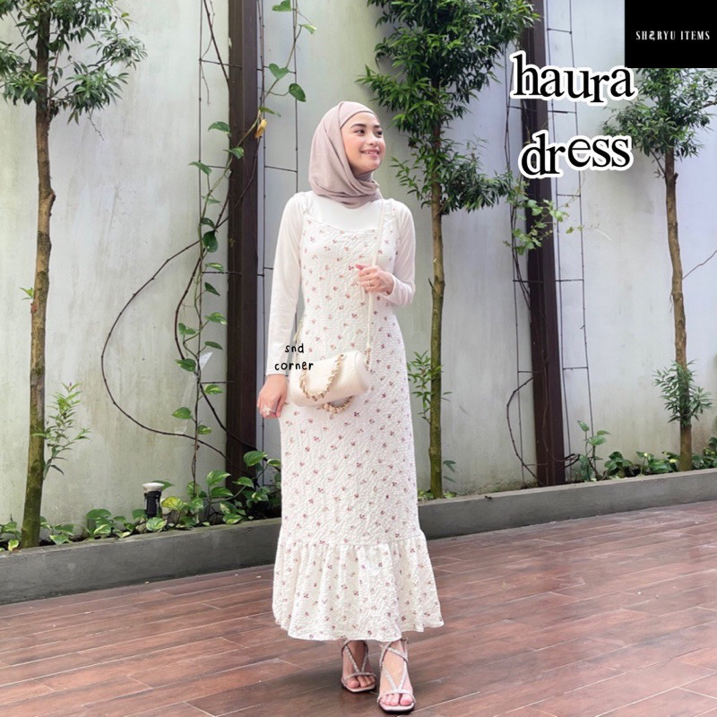 HAURA FLORAL DRESS | KOREAN DRES OVERALL TANPA LENGAN MOTIF BUNGA