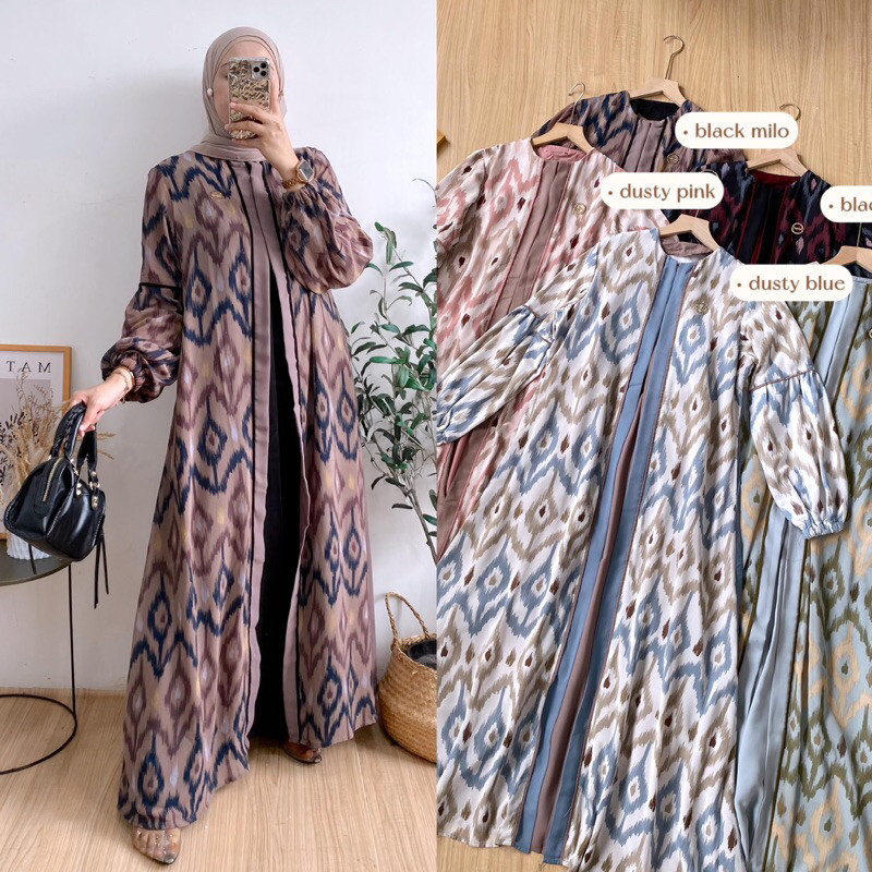 DELISA DRESS GAMIS CERUTI MOTIF BATIK BUSUI FRIENDLY LENGAN BALON POFF WUDHU ABLE MEWAH MUSLIMAH