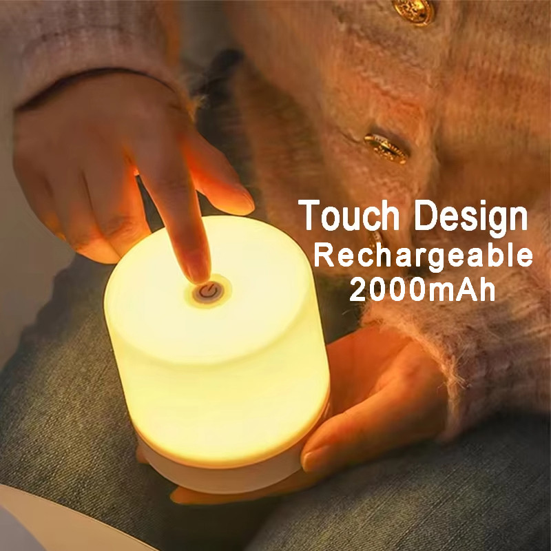 USB 3 Color Rechargeable Touch Switch Bedside Table Lamp Eye Protection Stepless Dimming for Bedroom