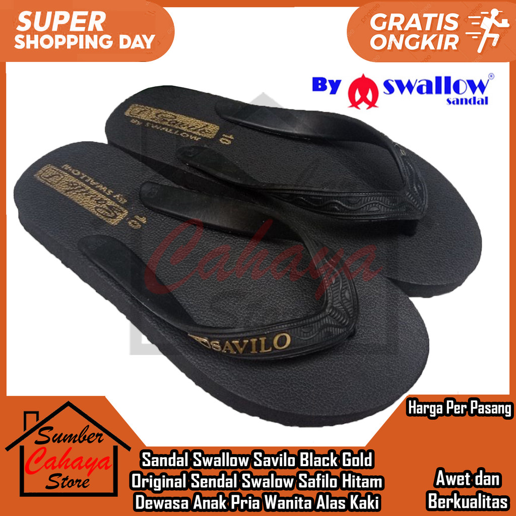Sandal Jepit Swallow Black Gold Original Savilo Sendal Swalow Sewalo Swalo Swallo Sewalow Safilo Sap