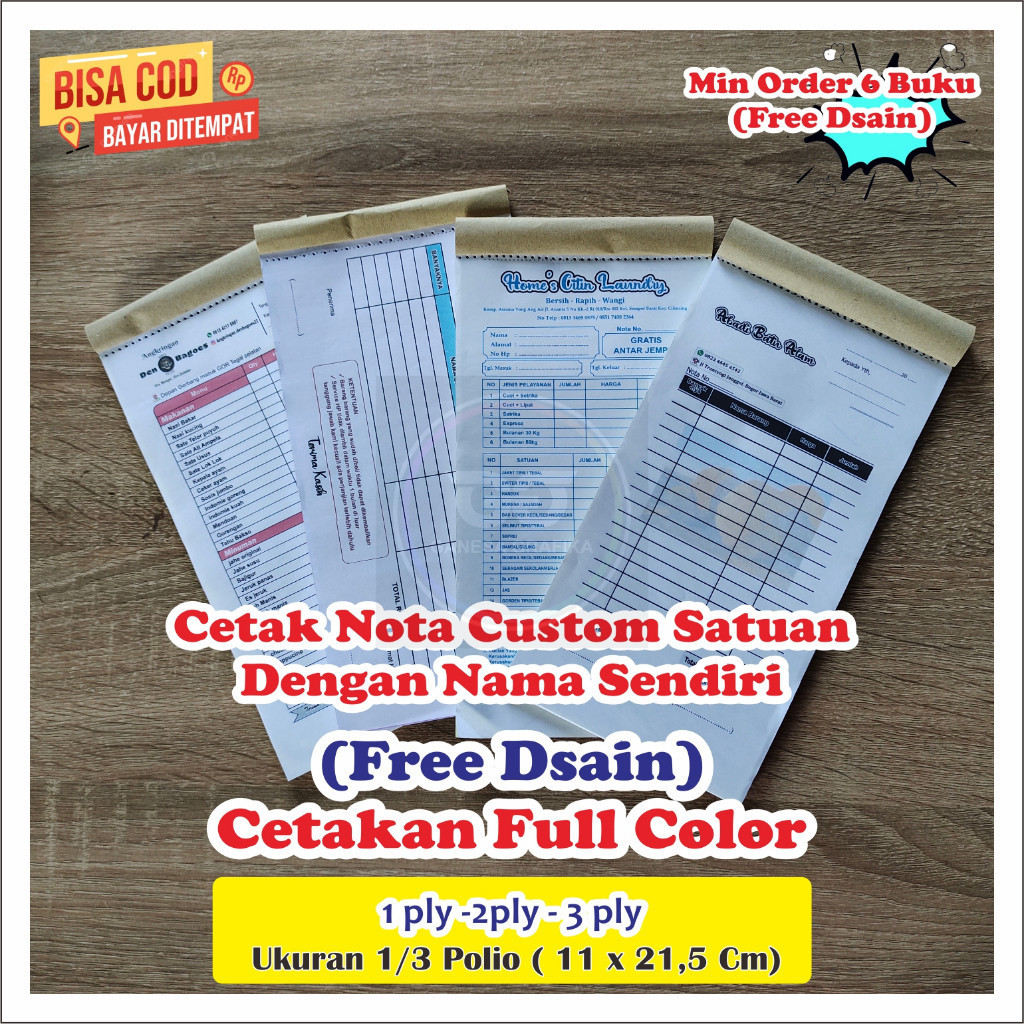 

Cetak Nota custom 2 play nama toko sendiri UKURAN 1/3 fOLIO nota faktur invoic custom