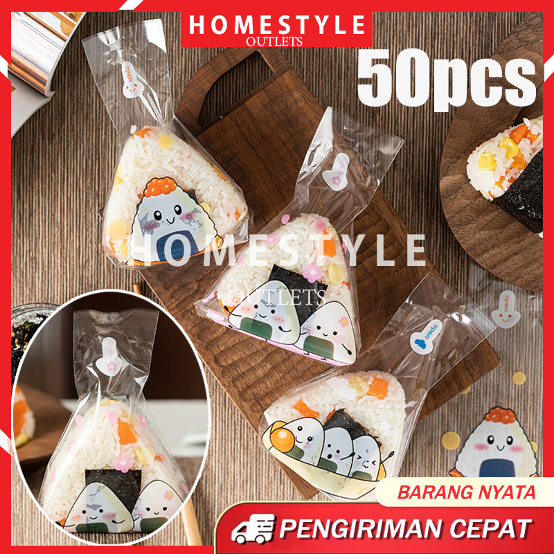 

50 Lembar Plastik Onigiri Segitiga Bungkus Nasi Wrapper Plastik / Pembungkusan Nasi Onigiri Sushi Kue Roti