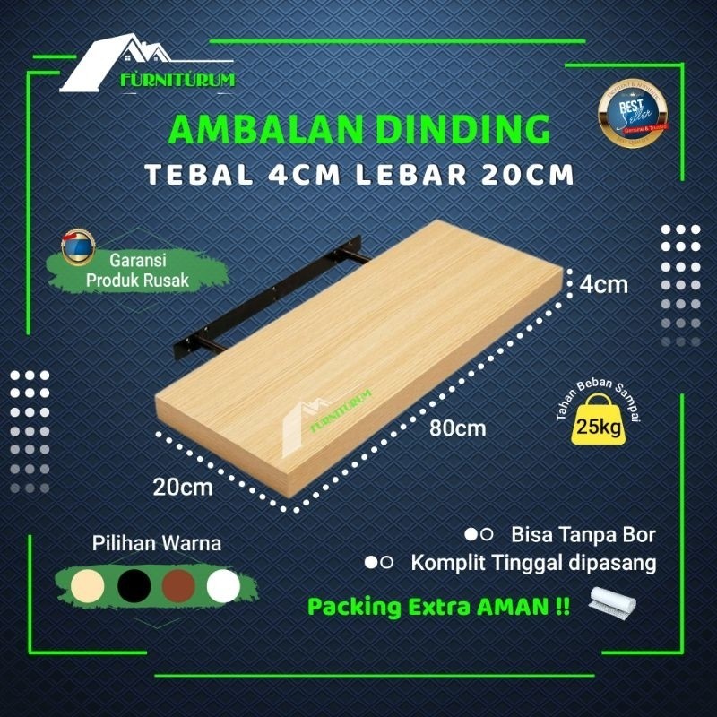 Ardeco - Rak Ambalan Dinding Minimalis aesthetic Serbaguna Ukuran 40 50 60 80 100 120cm Lebar 20cm T