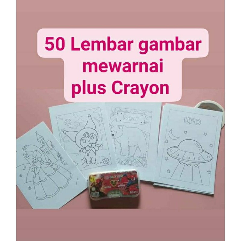 50 LEMBAR MEWARNAI PLUS PENSIL WARNA/CRAYON/SPIDOL