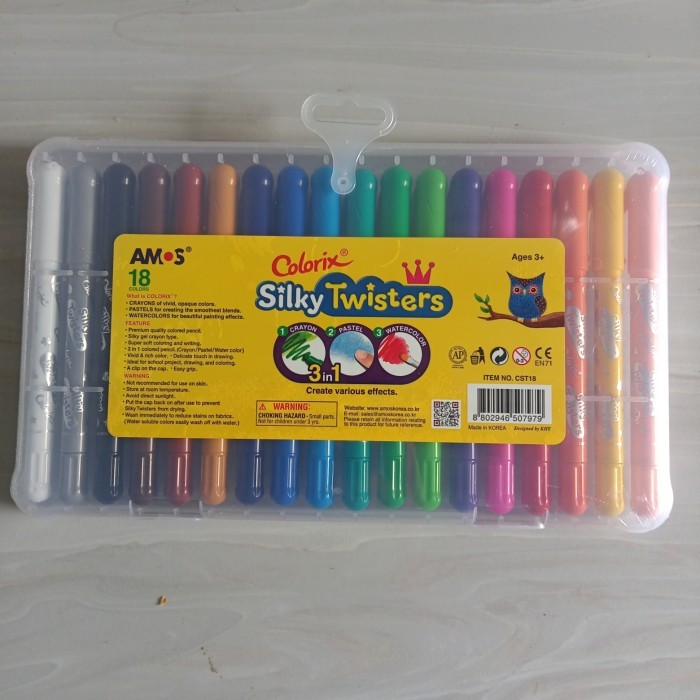 

crayon amos colorix silky twisters 3 in 1 18 colors / warna ori korea