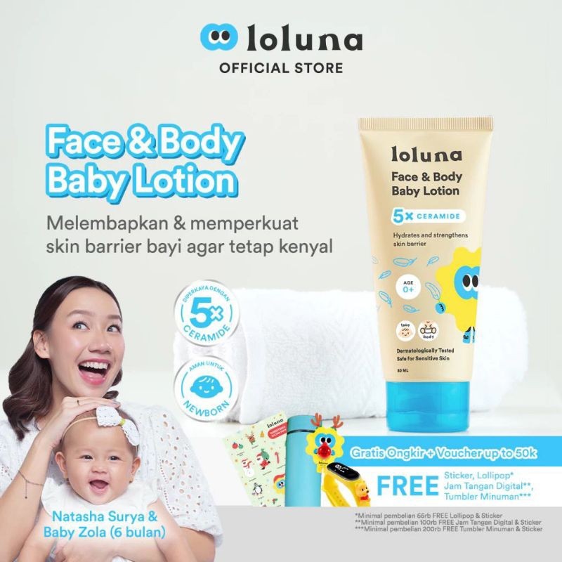 Loluna Face & Body Baby Lotion- Lotion Krim Muka dan Badan Bayi dan Anak / Krim untuk Newborn