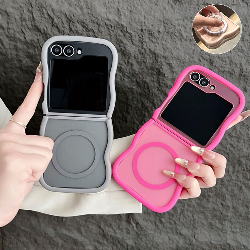 Mewah Magnetic Wave Matte Case Samsung Galaxy Z Flip 6 Z Flip 5 Z Flip 4 Z Flip 3 Wireless Charging 