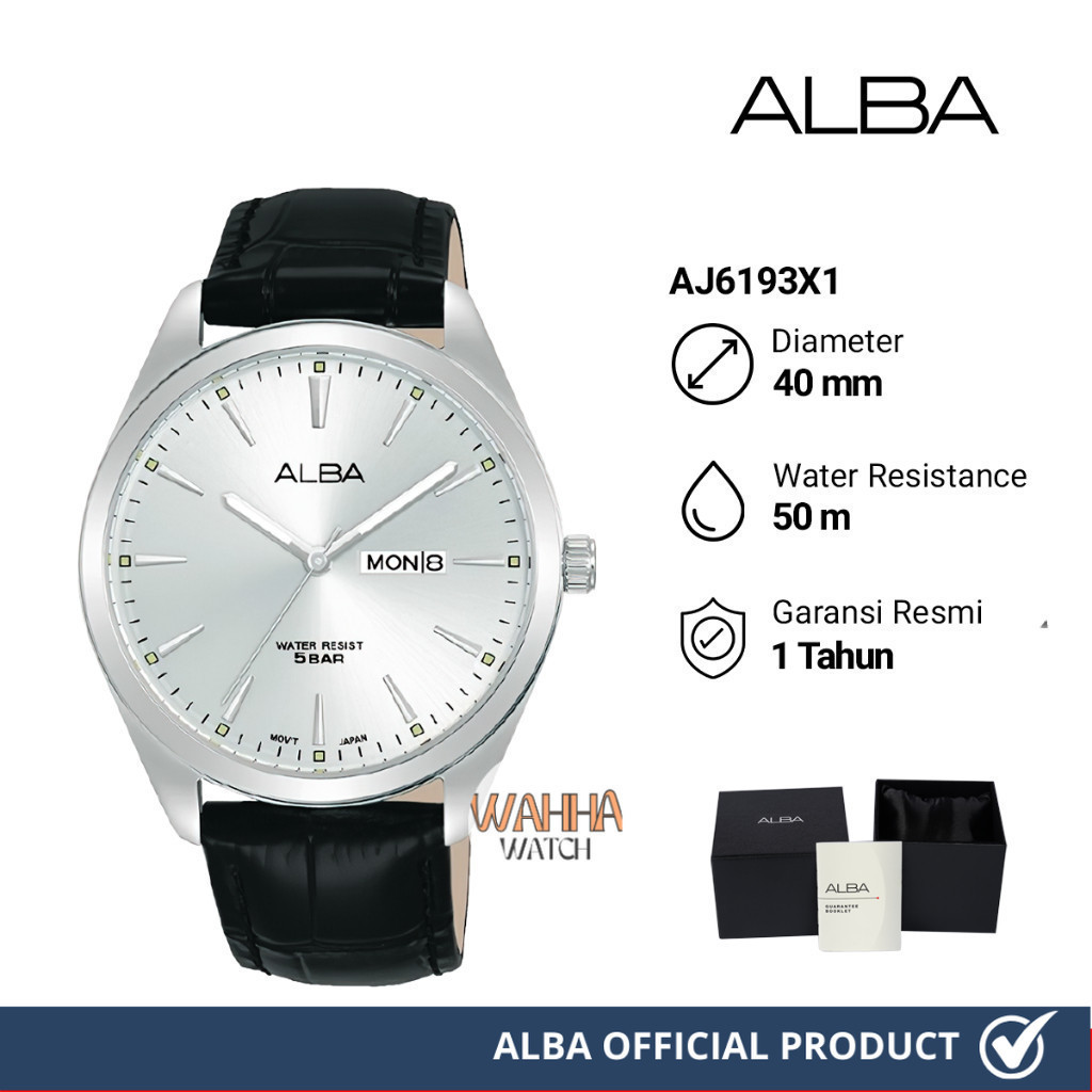 Jam Tangan Pria Alba AJ6193X1 Silver Dial Black Leather Strap